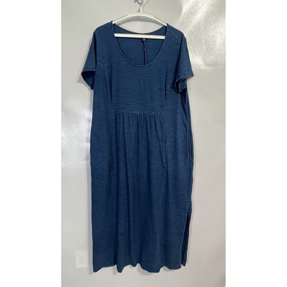 J.Jill Pure Jill size 1X Indigo Blue Midi Dress Cotton Slub Knit Pocket Casual